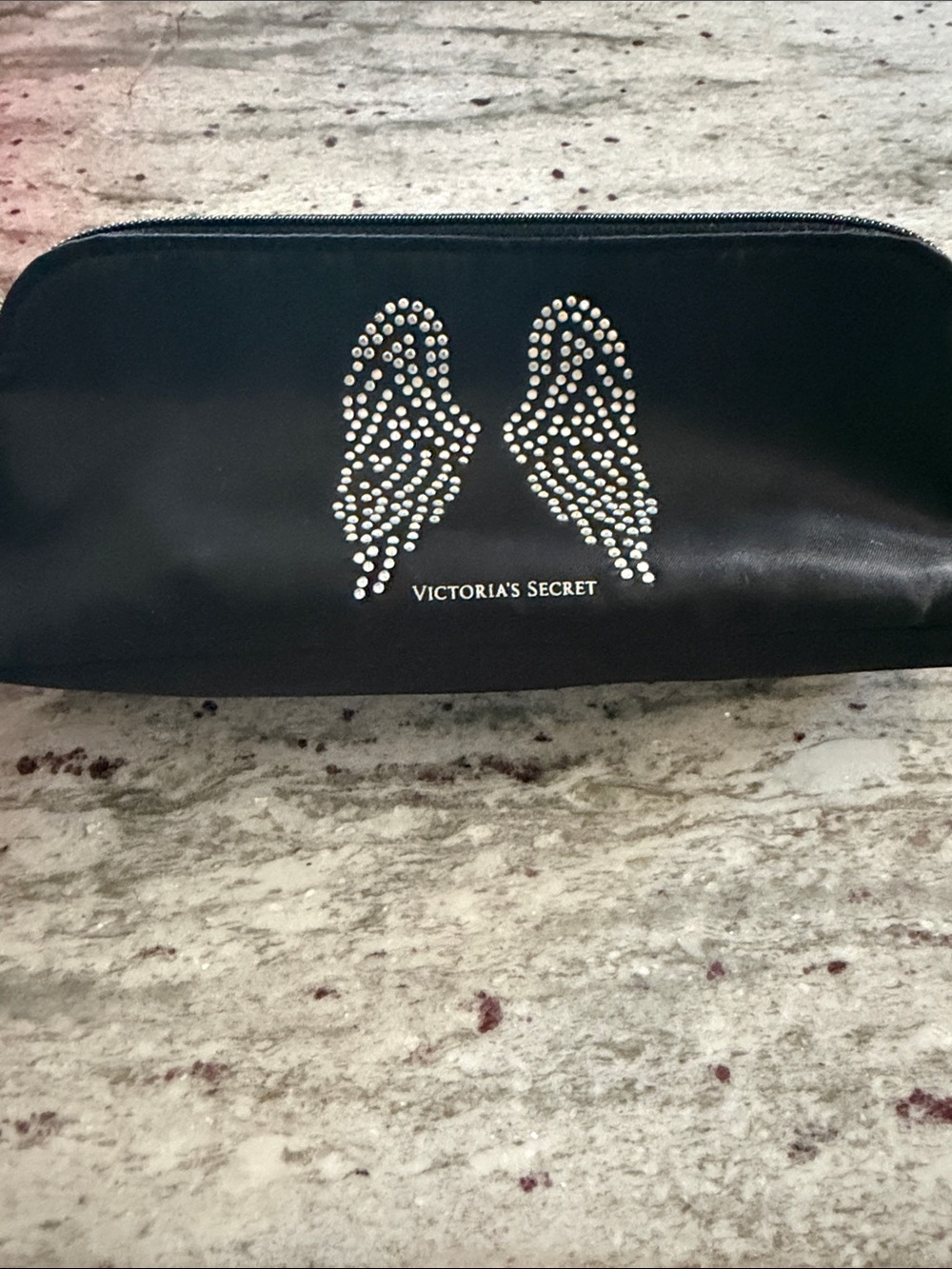 Victoria's Secret Black Rhinestone Angel Wing Cosmetic Case BUNDLE